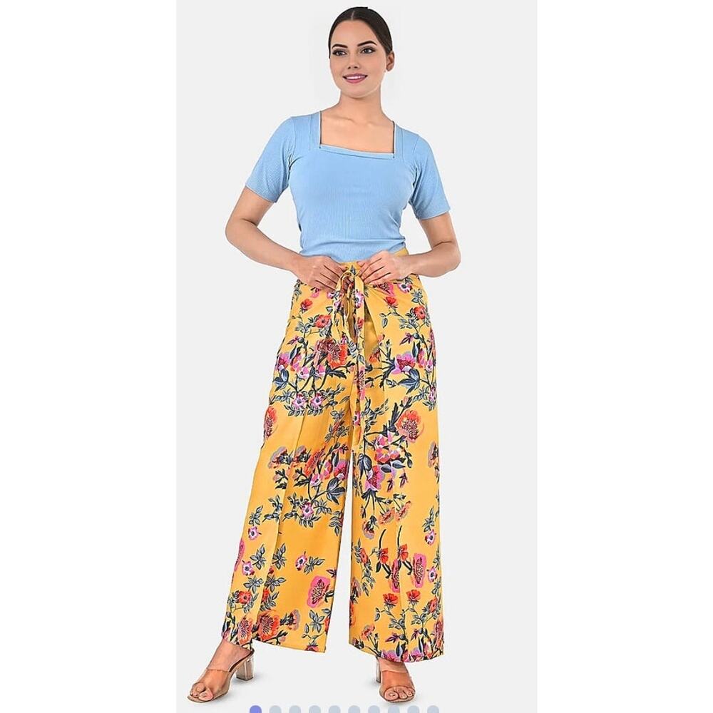 Yellow Floral Print Boho Wrap Pants One Size Fit Most NWT Beach Festival